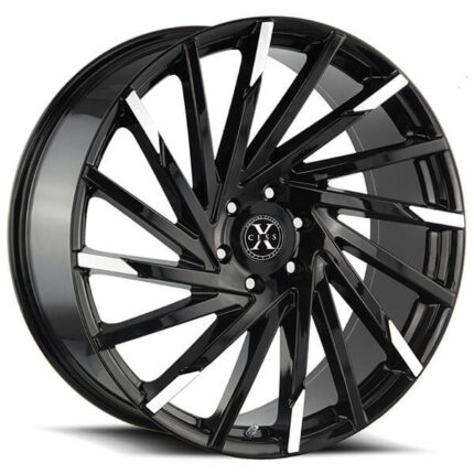 24" Xcess Wheels X02 Gloss Black Machined Tips Rims